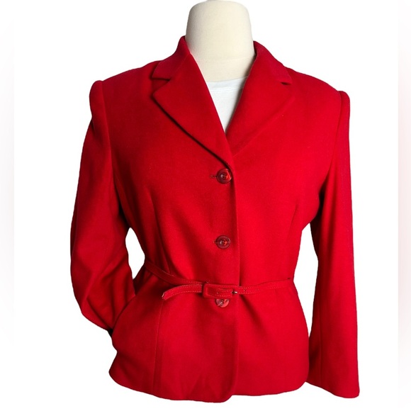 Jacqueline Ferrar Women Vintage Red Cashmere & Wool Blend Blazer with Belt Sz.16 - Picture 1 of 13